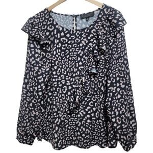 Eloquii Animal Print Ruffle Printed Top Long Sleeve Career Work Wear Plus 18